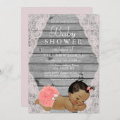 ヴィンテージレース素朴エスニックガールベビーシャワー招待状 招待状 (正面/裏面)
