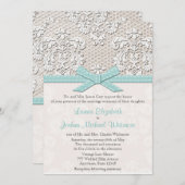 ヴィンテージレース結婚式招待状ブルー 招待状 (正面/裏面)