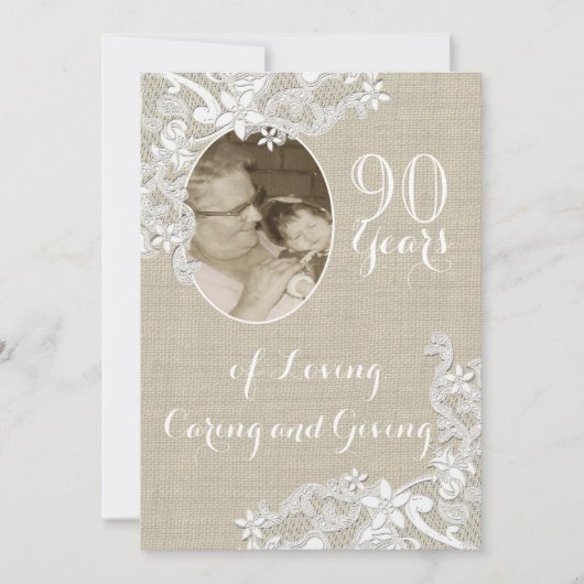 ヴィンテージレース誕生日と写真 招待状 (正面)