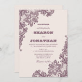 ヴィンテージレース赤面ピンク&マウヴ素朴ズ結婚 招待状 (正面/裏面)