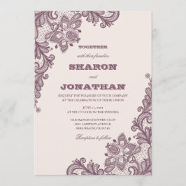 ヴィンテージレース赤面ピンク&マウヴ素朴ズ結婚 招待状