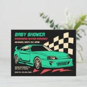 ヴィンテージレース車のベビーシャワー 招待状 (スタンド正面)