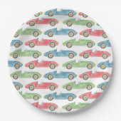 ヴィンテージレース車の誕生日ナプキン ペーパープレート (正面)