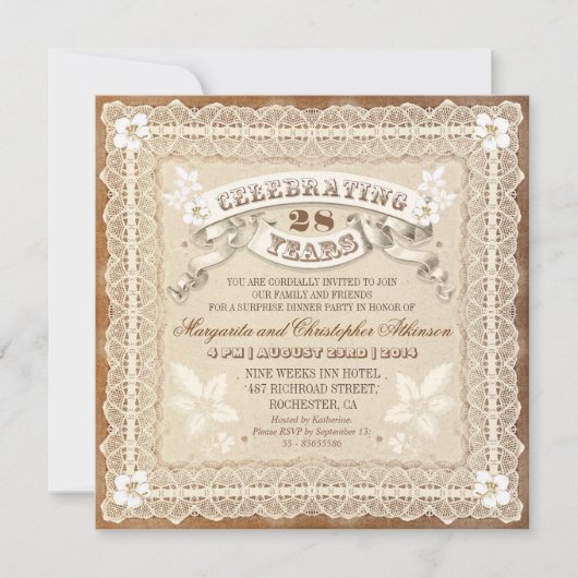 ヴィンテージレース類型記念日招待状 招待状 (正面)