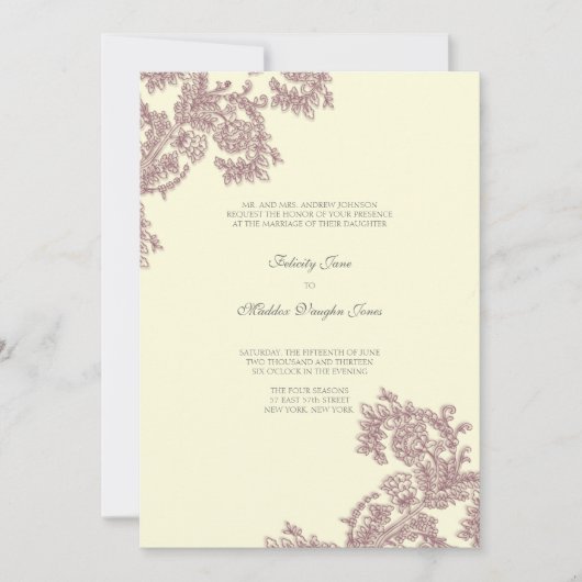 ヴィンテージレース |ナス実在植物 |結婚式招待状 招待状 (正面)