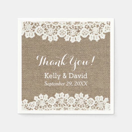 ヴィンテージレース&バー素朴ラップ結婚サンキュー スタンダードカクテルナプキン (正面)