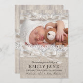 ヴィンテージレース&ボウ素朴フォト誕生のお知らせ 案内状 (正面/裏面)