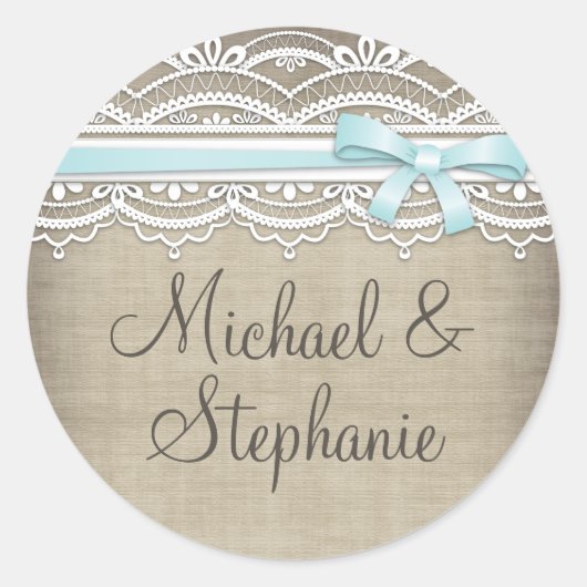 ヴィンテージレース&リネン素朴エレガンス結婚ズ ラウンドシール (正面)