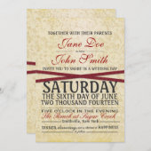 ヴィンテージレース&レッドリボン結婚式招待状 招待状 (正面/裏面)