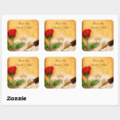 ヴィンテージレース、レッドローズ、パーチメントステッカー スクエアシール (シート)