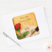 ヴィンテージレース、レッドローズ、パーチメントステッカー スクエアシール (封筒)