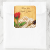 ヴィンテージレース、レッドローズ、パーチメントステッカー スクエアシール (バッグ)