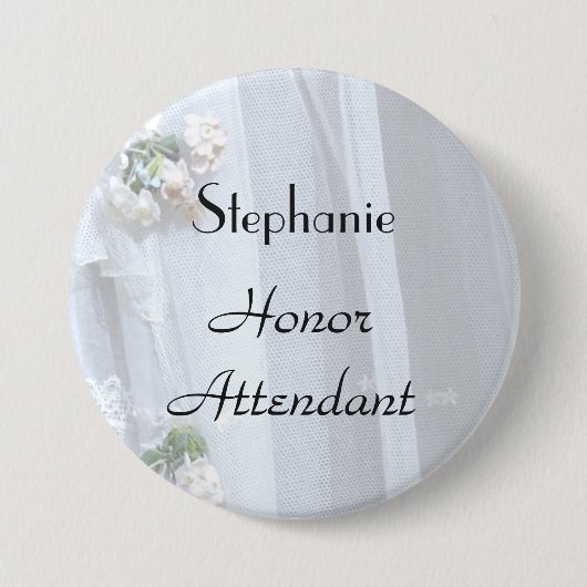 ヴィンテージレース、名前、名誉付き添い人ボタンピン 缶バッジ (正面)