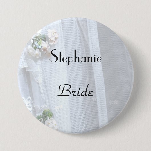 ヴィンテージレース、名前、花嫁の大きなボタンピン 缶バッジ (正面)