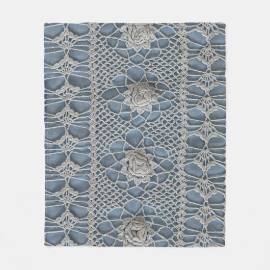 ヴィンテージレース:小さな白いバラ。 フリースブランケット (正面)