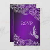 ヴィンテージレース&蝶パープルオンブレRSVP 出欠カード (正面/裏面)