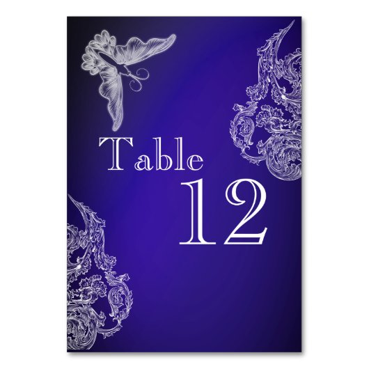ヴィンテージレース&蝶ブルーオンブレテーブルカード テーブルナンバー (正面)