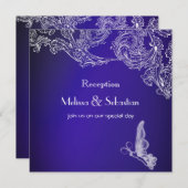 ヴィンテージレース&蝶ブルーオンブレ披露宴 招待状 (正面/裏面)