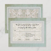 ヴィンテージレー素朴スエレガントブルークリームRSVP 出欠カード (正面/裏面)