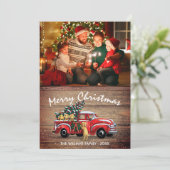 ヴィンテージレ素朴ッドトラック（犬の写真付き）クリスマス シーズンカード (スタンド正面)