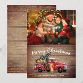 ヴィンテージレ素朴ッドトラック（犬の写真付き）クリスマス シーズンカード (正面/裏面)