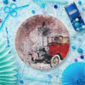 ヴィンテージレ芸術的ッドオールドカー  ペーパープレート (パーティー)