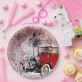 ヴィンテージレ芸術的ッドオールドカー  ペーパープレート (パーティー)