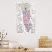 ヴィンテージロアーマンハッタンの地図(1865) ポスター (キッチン)