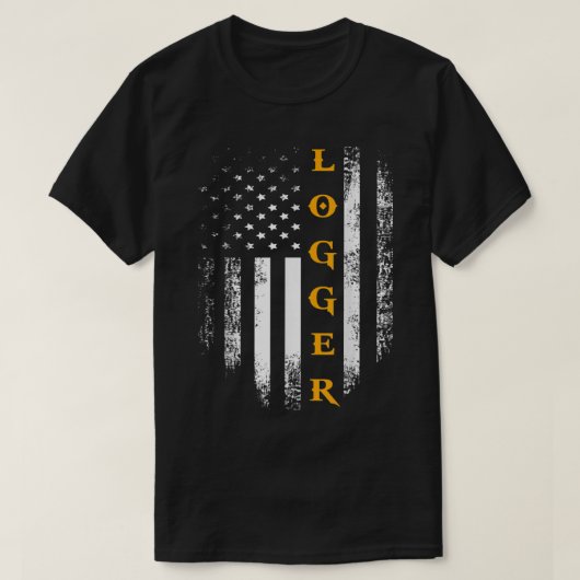 ヴィンテージロガーとアメリカ国旗のロギング大工 Tシャツ (デザイン正面)