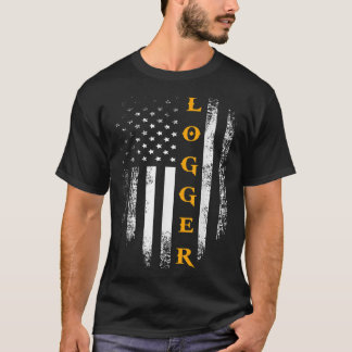 ヴィンテージロガーとアメリカ国旗のロギング大工 Tシャツ