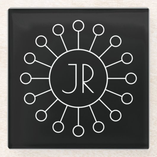 ヴィンテージロクールゴスタイルモノグラム |黒と白 ガラスコースター (正面)