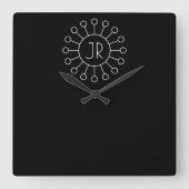 ヴィンテージロクールゴスタイルモノグラム |黒と白 スクエア壁時計 (正面)