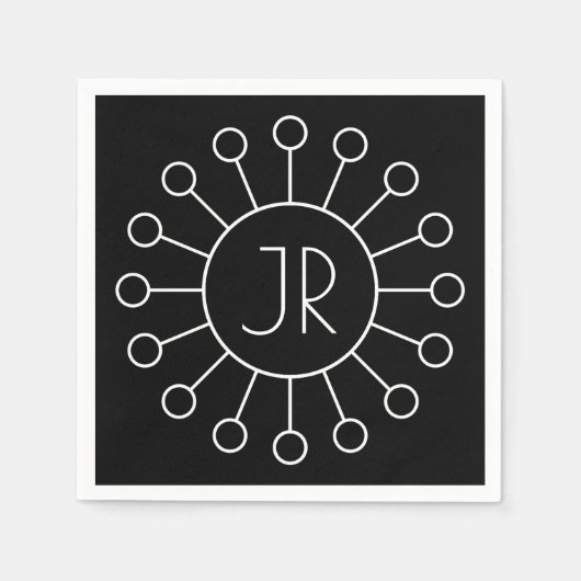 ヴィンテージロクールゴスタイルモノグラム |黒と白 スタンダードカクテルナプキン (正面)