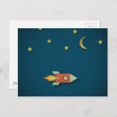 ヴィンテージロケットが宇宙に ポストカード (正面/裏面)