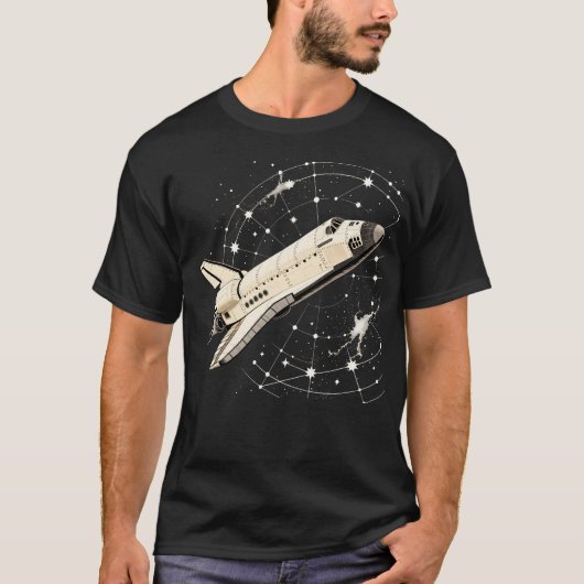 ヴィンテージロケット宇宙船 レトロ宇宙探査アート Tシャツ (正面)