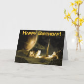 ヴィンテージロケット発射誕生日カード カード (黄色い花)