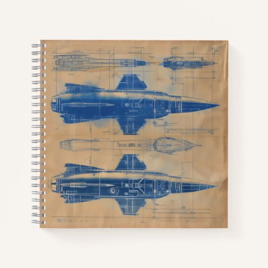 ヴィンテージロケット設計図 ノートブック (正面)