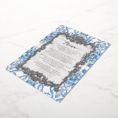 ヴィンテージロココフローラブルーホワイトディナーメニュー 箔招待状 (回転した状態)