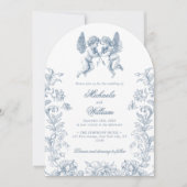 ヴィンテージロコチェルーブ&フラワーズブルー結婚ズ 招待状 (正面)