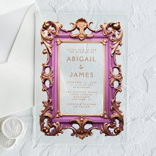 ヴィンテージロコフレームムーヴ結婚金ゴールド アクリル招待状