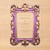 ヴィンテージロコフレームムーヴ結婚金ゴールド アクリル招待状 (正面)