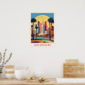 ヴィンテージロサンゼルスカリフォルニアシティスカイライントラベル ポスター (キッチン)