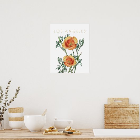 ヴィンテージロサンゼルス州花旅行ミッドセンチュリー ポスター (キッチン)