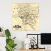 ヴィンテージロサンゼルス県鉄道地図(1912) ポスター (ホームオフィス)