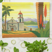 ヴィンテージロサンゼルス、カリフォルニア州ミッションwith Palm キッチンタオル (折り畳み)