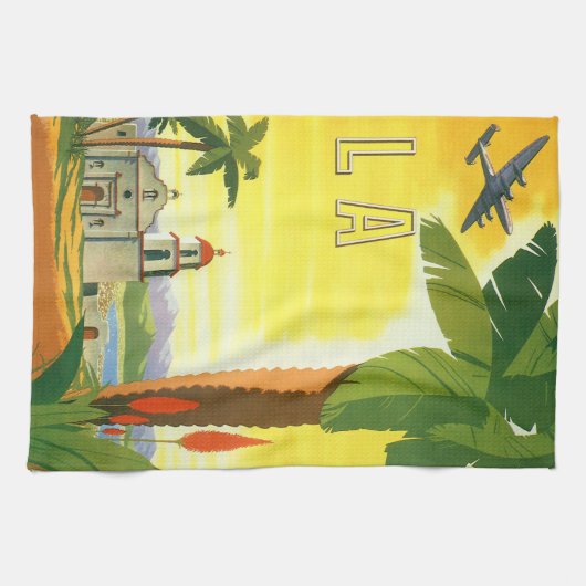 ヴィンテージロサンゼルス、カリフォルニア州ミッションwith Palm キッチンタオル (横)