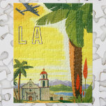 ヴィンテージロサンゼルス、カリフォルニア州ミッションwith Palm ジグソーパズル<br><div class="desc">ヴィンテージイラストレーションアメリカ合衆国の旅行ポスターまたは荷物用ラベルからCity of Angels, ロサンゼルス，カリフォルニア。カリフォルニアのミッションの美しい建築、咲く植物を持つヤシの木飛んでいる、夏の間の晴れた日の空の飛行機。</div>