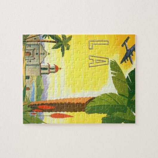ヴィンテージロサンゼルス、カリフォルニア州ミッションwith Palm ジグソーパズル (横)