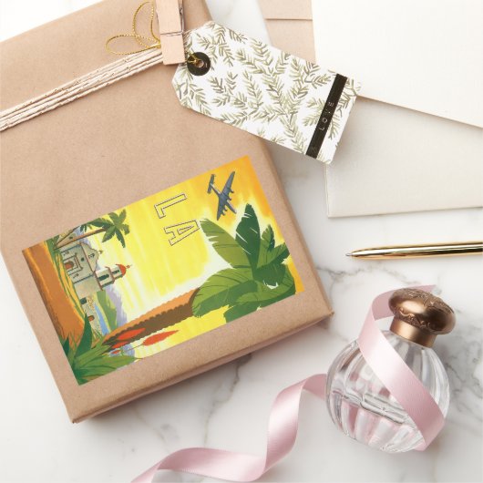 ヴィンテージロサンゼルス、カリフォルニア州ミッションwith Palm 長方形シール (ギフト)