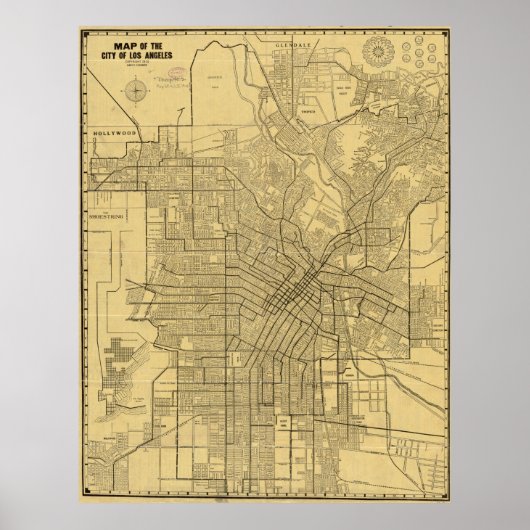 ヴィンテージロサンゼルスCAの地図(1914) ポスター (正面)